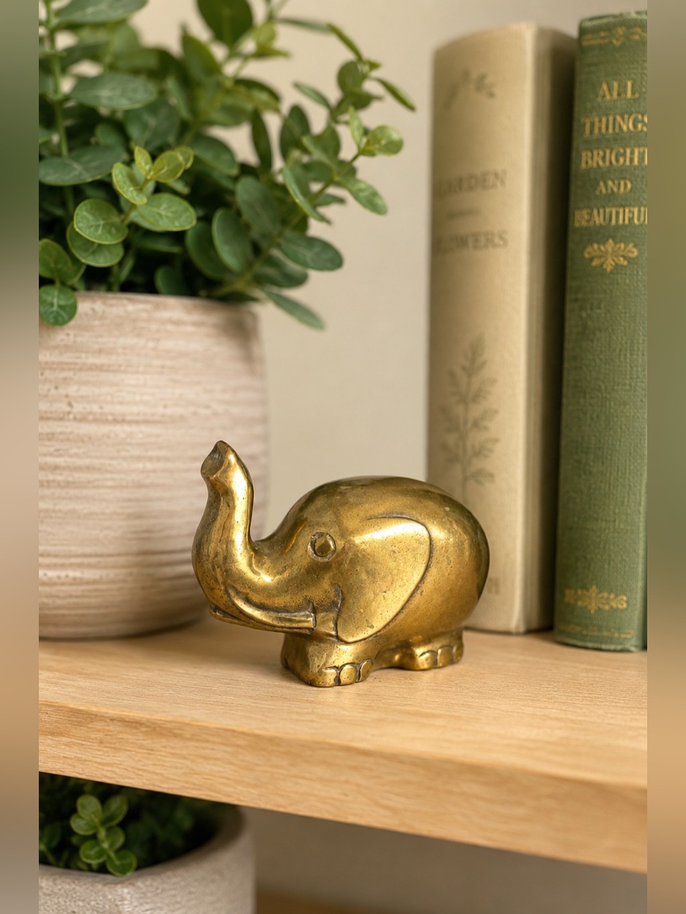 Vintage Brass Elephant Figurine Collectible Retro‎ MCM Paperweight Sculpture
